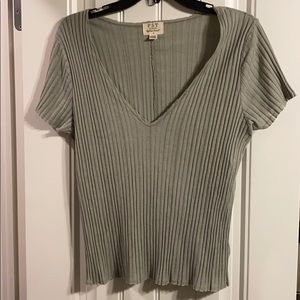 Army Green Ribbed Top